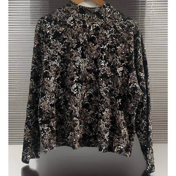 Karen Scott Black Tan Print Mock Neck Long Sleeve Plus Size 2XL Professional - Picture 1 of 6